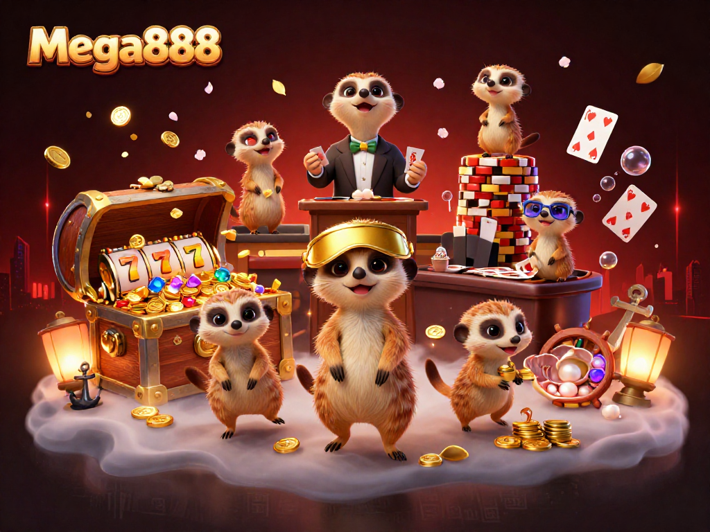 Mega888 menawarkan pengalaman bermain kasino yang menarik dengan karakter meerkat yang menyeronokkan dalam kemeriahan slot.