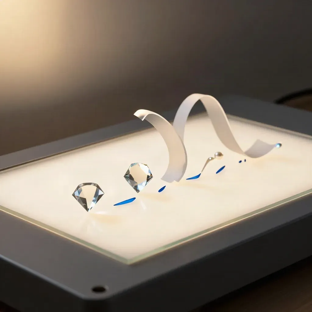 Translucent acrylic motion shapes and blue gels sliding across a glowing light table