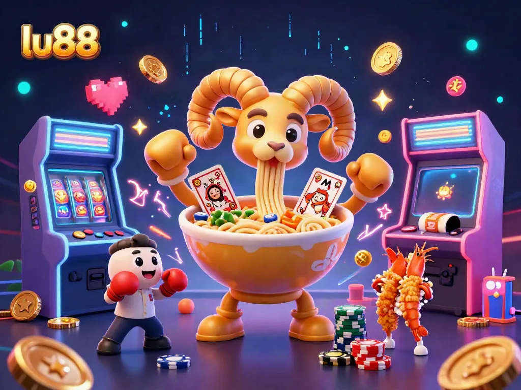 Experience excitement at LU88 with a vibrant 3D scene featuring gaming characters and elements that embody thrilling online casino action.